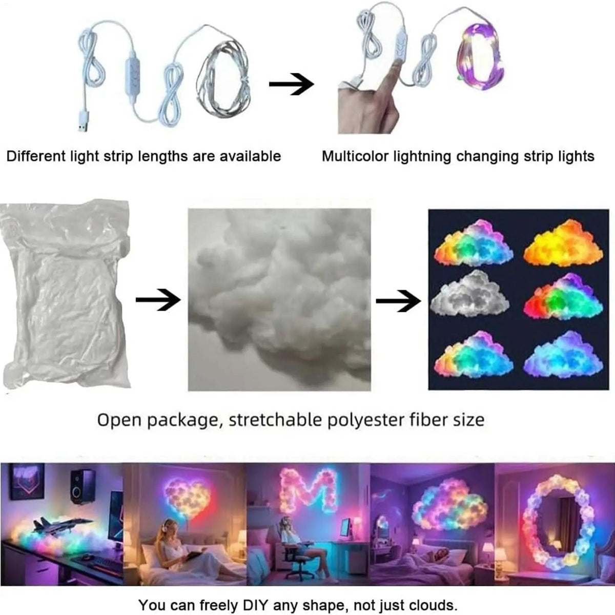 3D Thunder Cloud Lamp – USB LED Night Light with Music Rhythm - Artículos HE