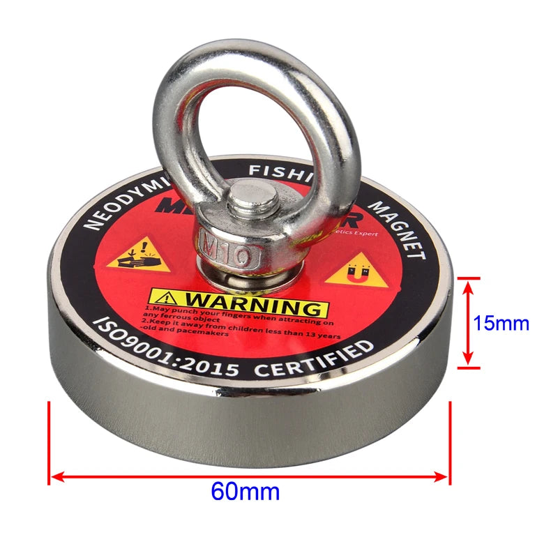 120KG Vertical Srong Neodymium Lifting Magnet Set 10M  Rope Permanant Pot Magnet D60mm Outdoor Funny Tools Fishing