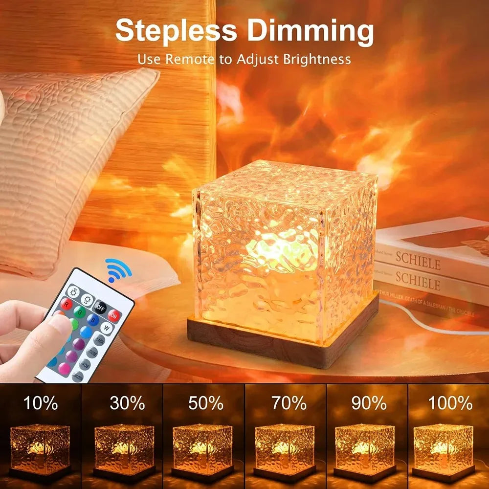 16-Color Aurora Night Light – Water Ripple & Flame Crystal Projector
