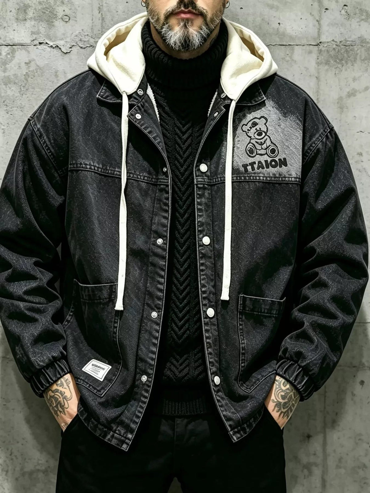 Chaqueta Vaquera Streetwear Talla Grande para Hombre con Capucha Desmontable - Artículos HE
