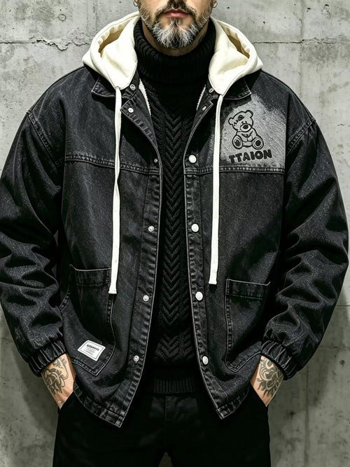 Chaqueta Vaquera Streetwear Talla Grande para Hombre con Capucha Desmontable - Artículos HE