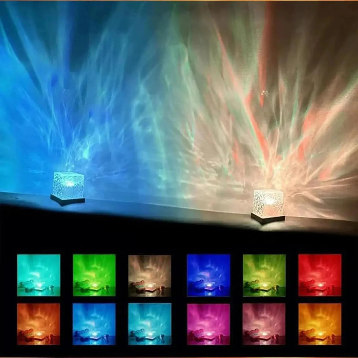 Lámpara de Proyección Aurora 16 Colores – Efecto Ondas y Llama de Cristal - Artículos HE