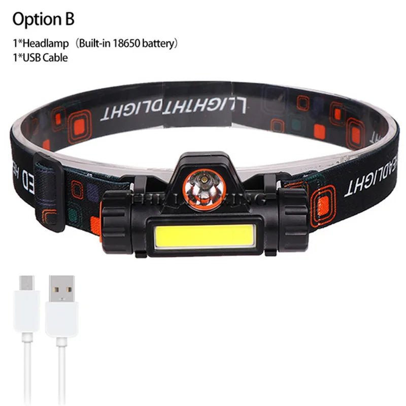 XP-G Q5 Headlamp Head Lamp Headlight Waterproof 2500lm Cob Led Built In Usb Rechargeable 14450 Battery Working Light 5w - Artículos HE